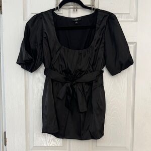 AGB Black Satin Blouse with Tie Waist